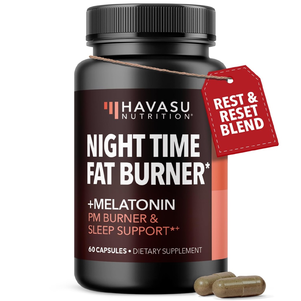 Night Time Fat Burner Κάψουλες για άνδρες και γυναίκες - Ορεκτικό Καταπραϋντικό για την απώλεια βάρους με το Λευκό Κίντνεϊ Bean - 60 Count - Μεταβολισμός Booster με μελατονίνη για υποστήριξη ύπνου - 2-Month Supply