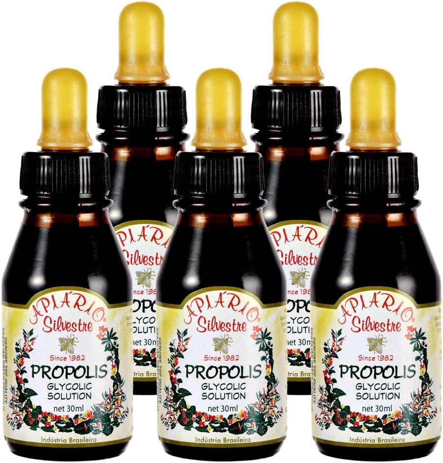 Επίσημος Διανομέας - 5 μπουκάλια Apiario Silvestre Brazilian Green Bee Propolis Liquid Glycolic Extract-Non Alcoinic, Wax Free, Sugar Free (PG)