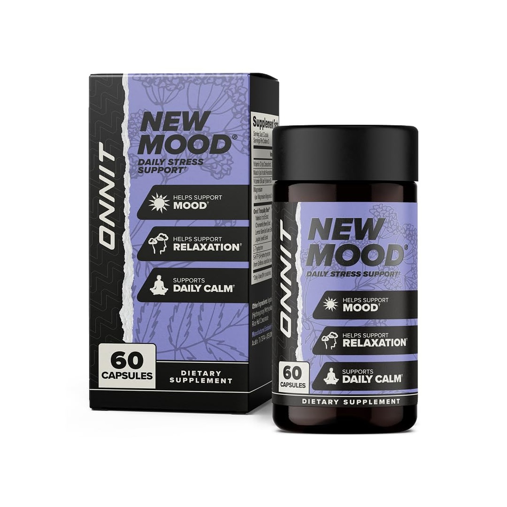 ONNIT Νέες κάψουλες υποστήριξης καθημερινού στρες Mood, IGENTM μη GMO Tested, Sleep and Mood Supplement για άνδρες και γυναίκες, ημερήσιες κάψουλες διαχείρισης στρες, 60 Count