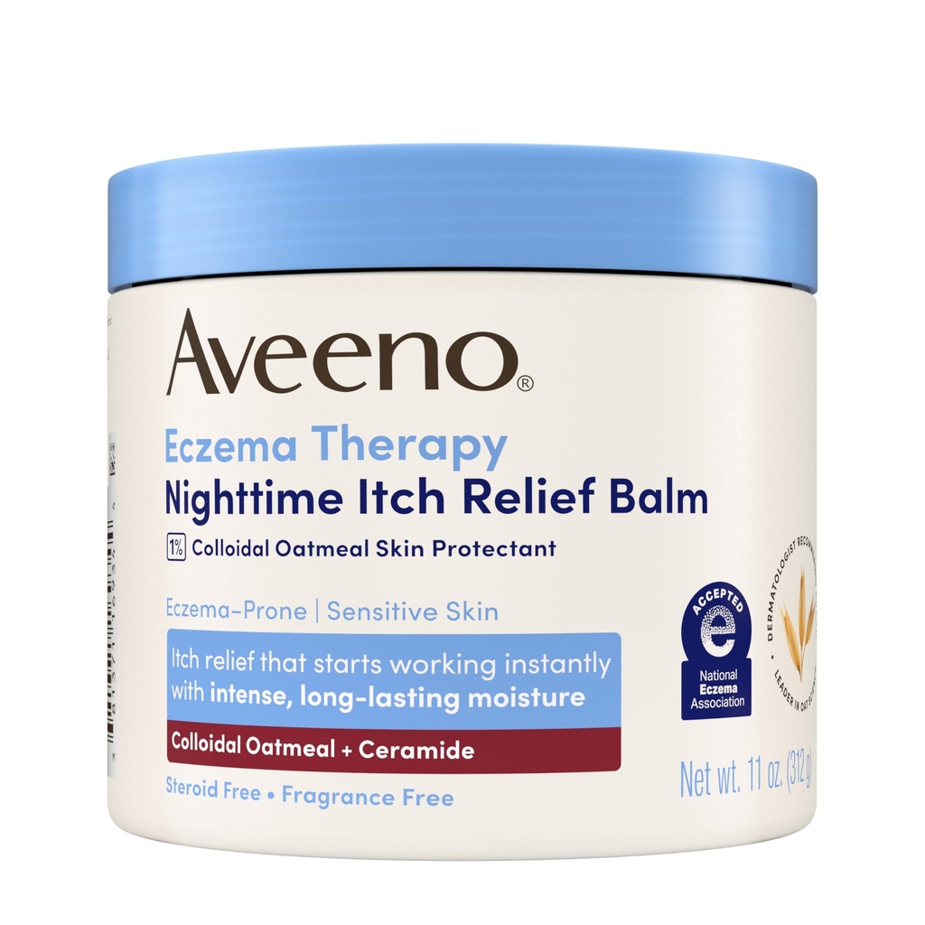 Aveeno Eczema Therapy Nighttime Itch Relief Balm, Colloidal Oatmeal Formula Instantly Soothes Itchy, Eczema-Prone Skin, Moisturizing Balm for Sensitive Skin, Steroid- & Fragrance-Free, 11 oz