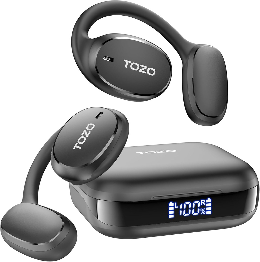 ToZO OpenEgo Open Earbuds Ακουστικά Bluetooth ακουστικά, 80Hrs Playtime Ασύρματα ακουστικά με Earhooks, Digital Display, 32 EQ Modes, Clear Call, Comfortable Wear, Sweat-Proof για την εκτέλεση προπόνηση μαύρο