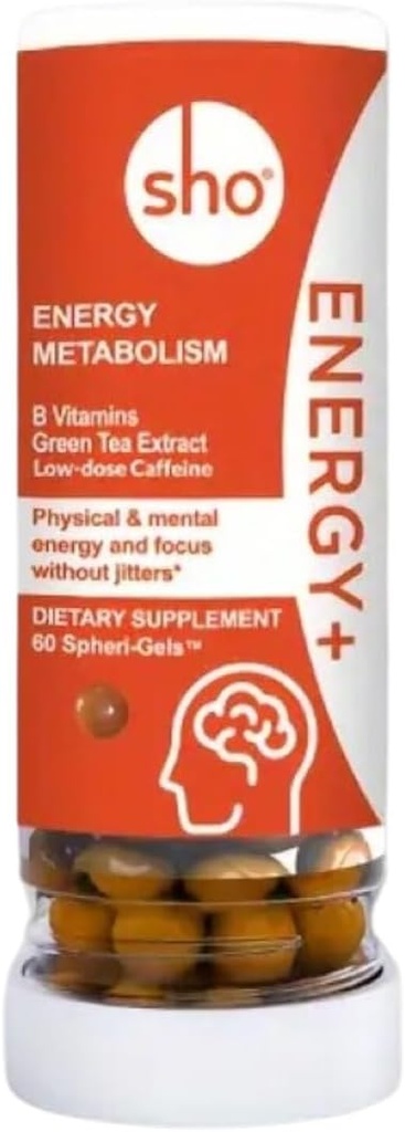 SHO Energy+ Vegan Energy & Focus Συμπληρώματα 60 χάπια-Matcha Extract, μεθυλιωμένο σύμπλοκο βιταμίνης Β, και Caffeine Natural Energy Booster για άνδρες & γυναίκες χωρίς συντριβή & Jitters, Refill Bottle