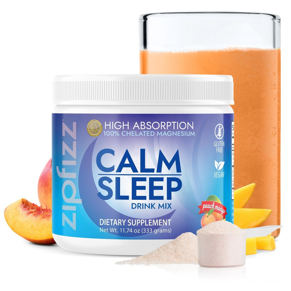 Zipfizz Nightly Calm & Sleep Supplement Powder, Peach Mango, 12.3 oz (30-60 Servings) 