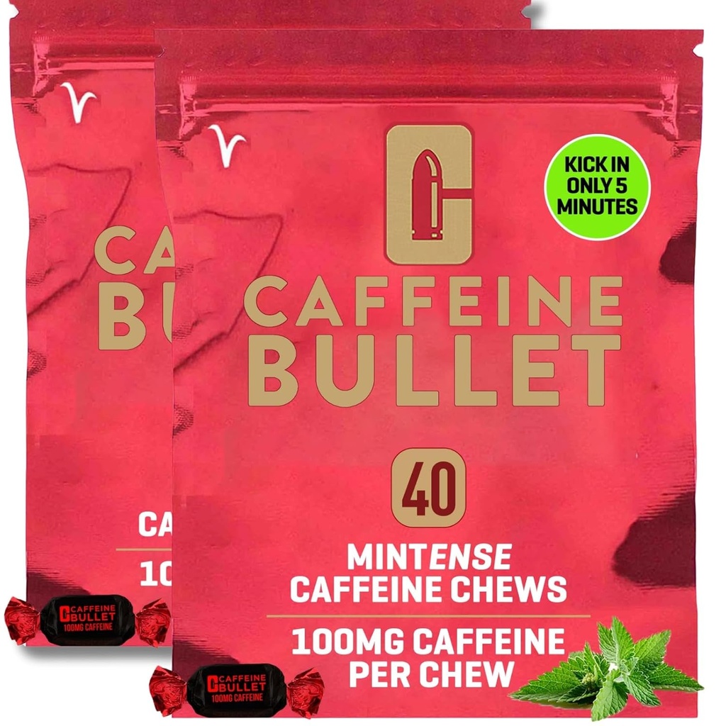 Caffeine Bullet Mint Energy Chews *80 – Faster Boost Than Gels, Tablets and Gum. 100mg per Serving - Sport Science for Running, Cycling, Gaming & Pre Workout Endurance Kick.