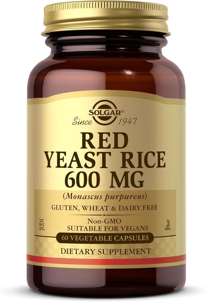 Solgar Red Yeast Rice 600 mg - 60 κάψουλες λαχανικών - Μη ΓΤΟ, Vegan, Χωρίς γλουτένη, Χωρίς γαλακτοκομικά, Kosher - 30 Σερβιέτες