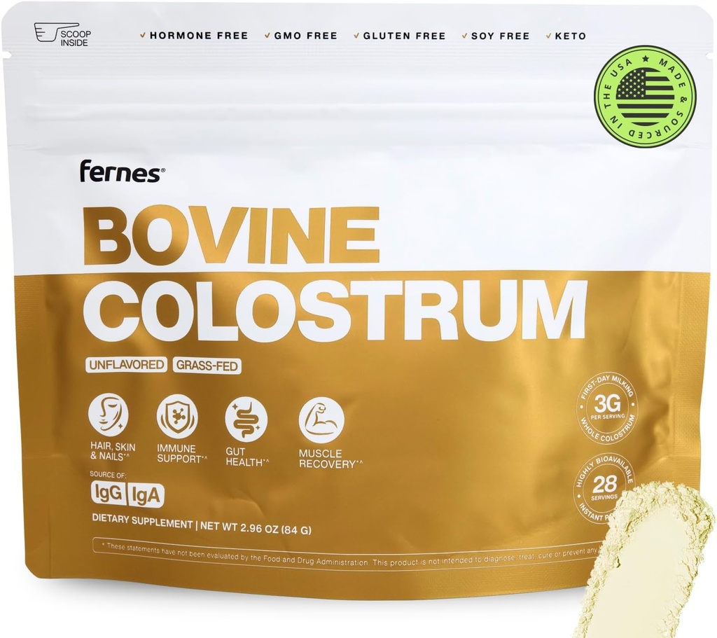 Grass Fed Whole Bovine Colostrum Powder for Women & Men – Πρώτη Ημέρα Άρμεγμα, Μη ΓΤΟ, Χωρίς Σόγια, Κέτο, Χωρίς Γλουτένη – 28 Μερίδες, 2.96 oz, Χωρίς γεύση, Κατασκευασμένο στις ΗΠΑ