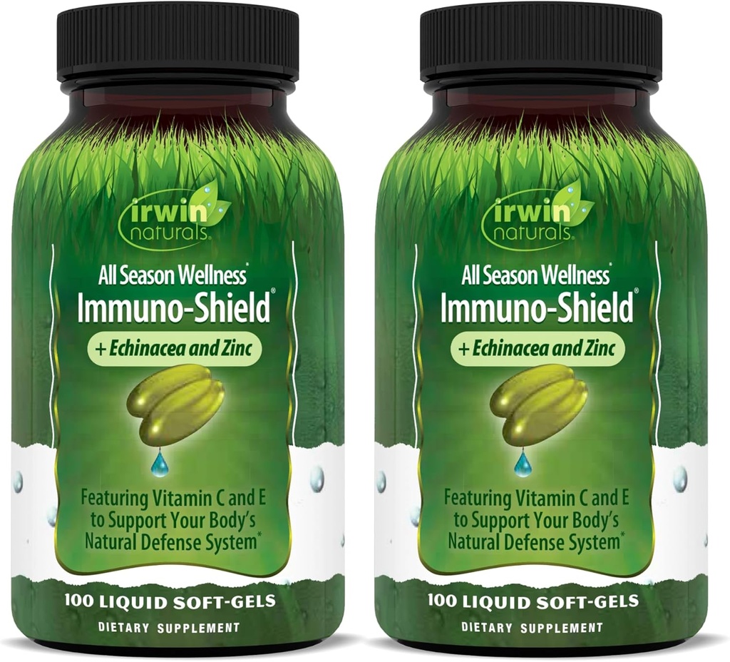 Irwin Naturals Immuno-Shield - 100 Liquid Softgels, Pack of 2 - All Season Wellness for Body's Natural Defense System - 32 Total Services