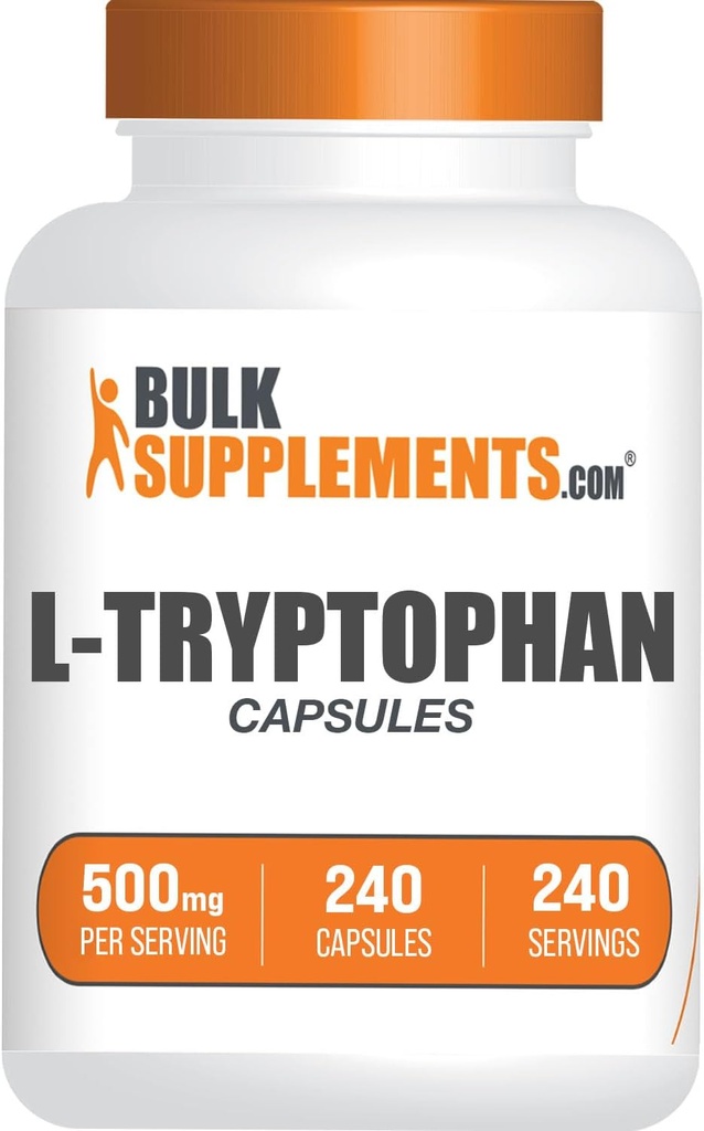 BulkSupplements.com L-Tryptophan Κάψουλες - Συμπλήρωμα Τρυπτοφάνης, L-Trptophan 500mg - Συμπλήρωμα αμινοξέων, Χωρίς γλουτένη - 1 Κάψουλα ανά υπηρεσία, 240 κάψουλες (πακέτο του 1)
