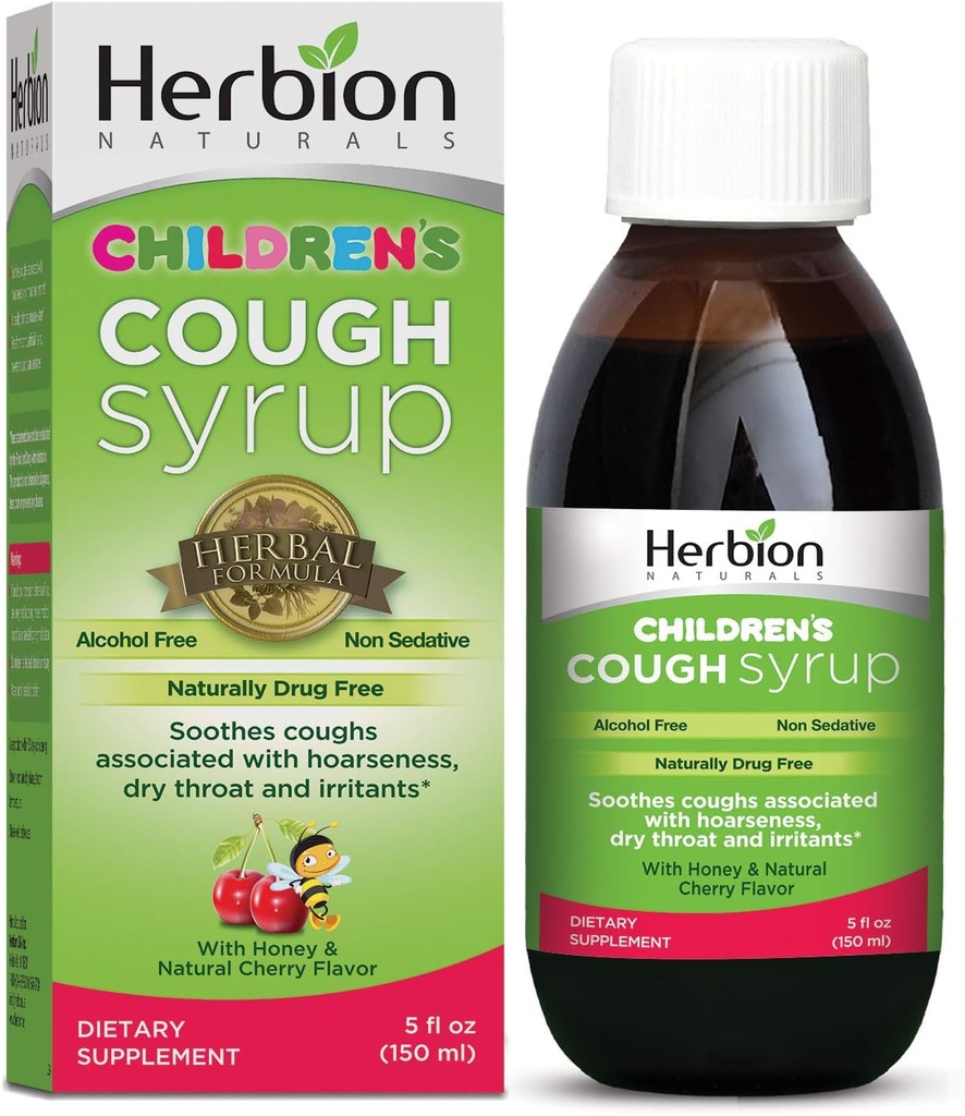 Herbion Naturals Cough Syrup for Children - 5fl oz - Good Tasting Supplement with Natural Honey & Cherry Flavor.