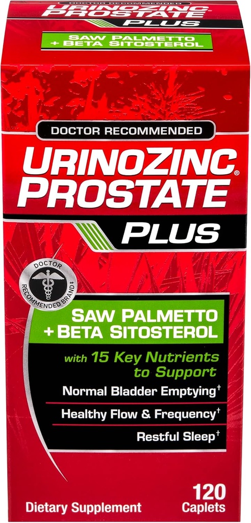 Urinozinc Prostate Plus, Saw Palmetto & Βήτα συμπλήρωμα σιτοστερόλης για τους άνδρες, μείωση συχνή ούρηση (2 μήνας προσφοράς, 120 κόμης)