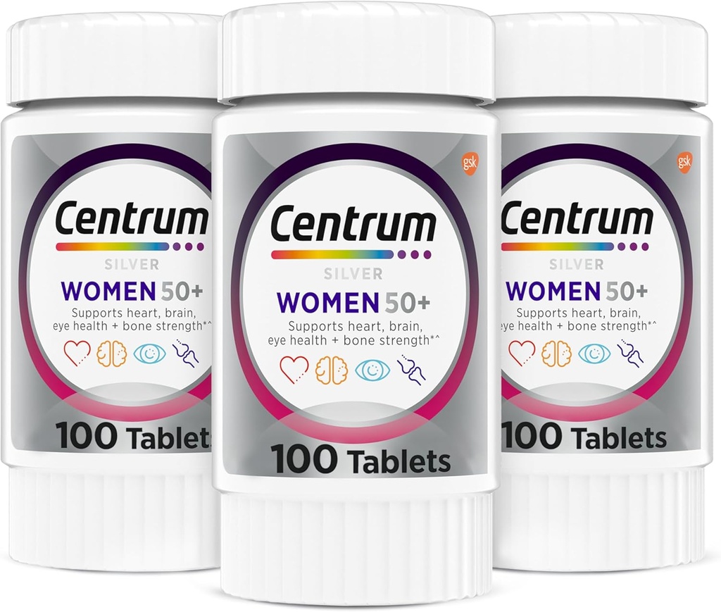 Centrum Silver Πολυβιταμίνη γυναικών για γυναίκες 50 Plus, Multivitamin / Multimineral συμπλήρωμα με βιταμίνη D3, Β Βιταμίνες, ασβέστιο και αντιοξειδωτικά, Χωρίς γλουτένη, μη ΓΤΟ Συστατικά - 300 Count