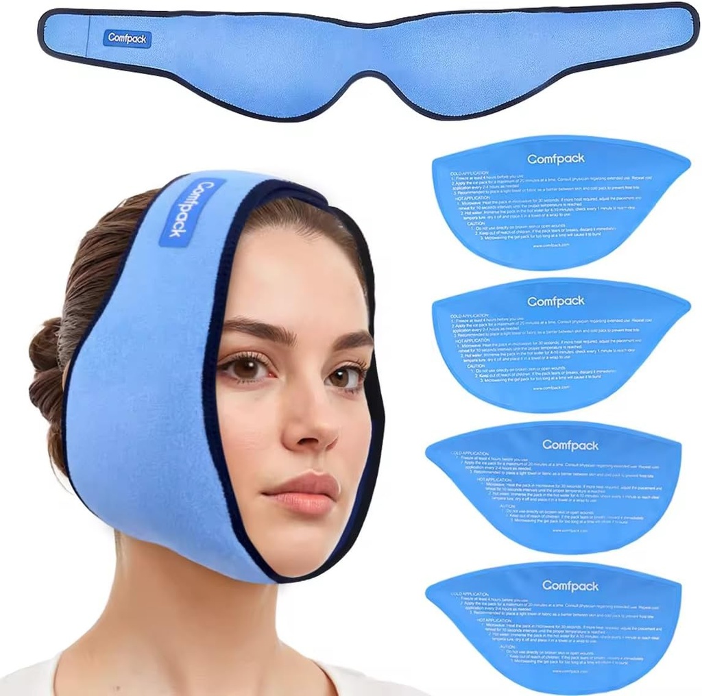 Ice Pack for Wisdom Απομάκρυνση δοντιών με 4 Reuseable Ζεστό κρύο Gel Πακέτα, Σοφία Δόντια Ice Pack Κεφαλή Wrap για Τονσιλλεκτομή, TMJ, Εξόρυξη δοντιών, Πόνος σαγονιού, Στοματική Χειρουργική, Καλλυντική ένεση