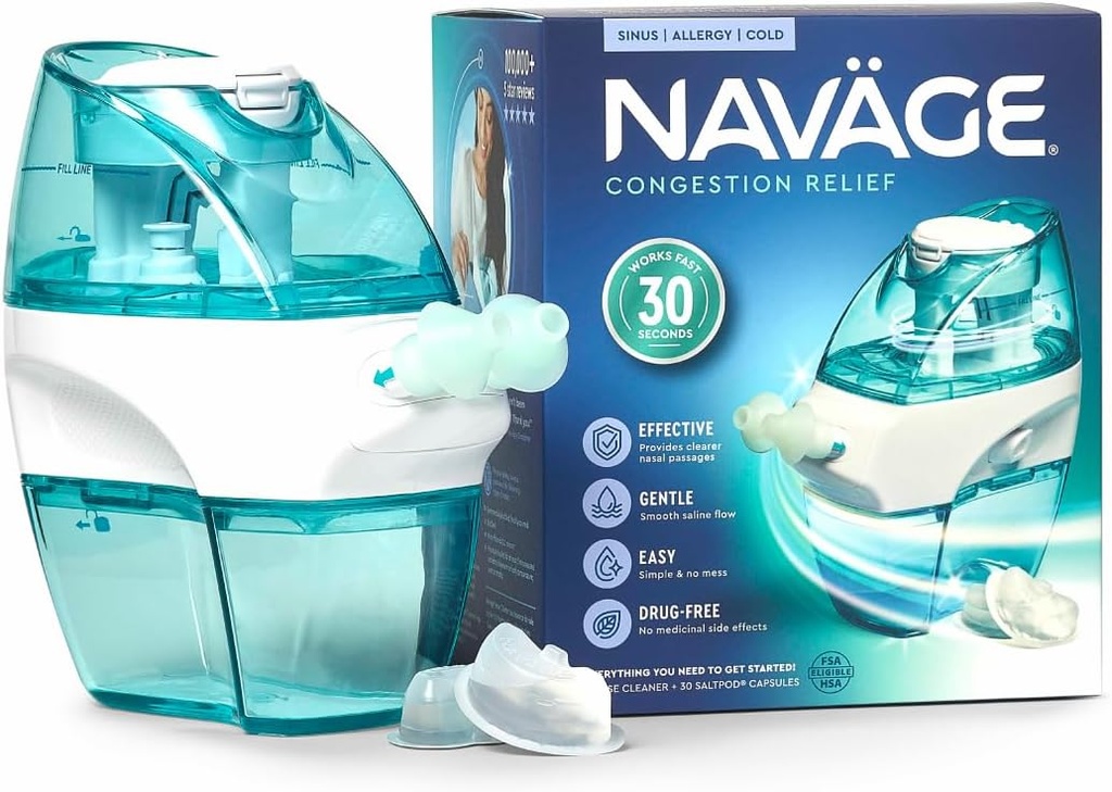 Navage Starter Bundle - Nasινικό σύστημα άρδευσης - Αλάτι Nasal Rinse Kit με 1 Navage Nose Cleaner και 30 Salt Pods
