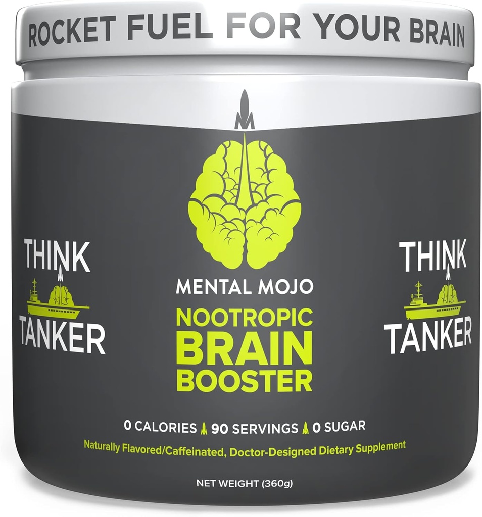 Nootropic Brain Booster (90 Services) Nootropic Drink Mix & Brain Supplement - Brain Fuel Boosts Energy, Focus & Memory - Μηδέν θερμίδες, Χωρίς ζάχαρη - Φράουλα Kiwi