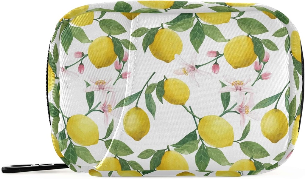 Υδατογραφία Floral Lemon Pill Box 7 Day Pill Υπόθεση Travel Pill Τσάντα Organizer με Zipper Φορητή Εβδομαδιαία περίπτωση Συμπαγές μέγεθος για τον κάτοχο συμπλήρωμα βιταμίνης