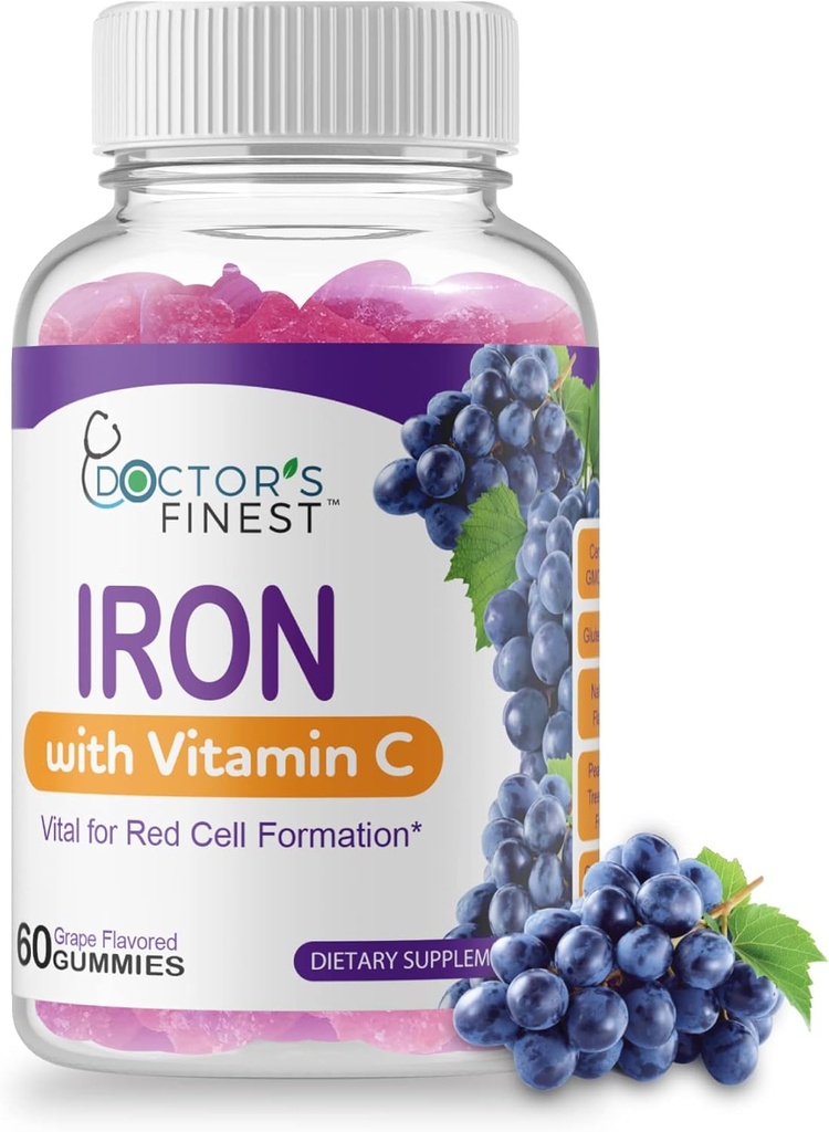 Γιατροί Παραγγέλνουν Σιδήρου 10mg Βιταμίνη C Gummies, Χορτοφαγική GMO-free Γλουτένη, Μεγάλη Γεύση Φυσικές Σταφύλι Γεύση Βιταμίνες Gummy Gummy, Συμπλήρωμα διατροφής, Σχηματισμός Ερυθρών Κυττάρων, για Ενήλικες και Παιδιά, 60 Gummies