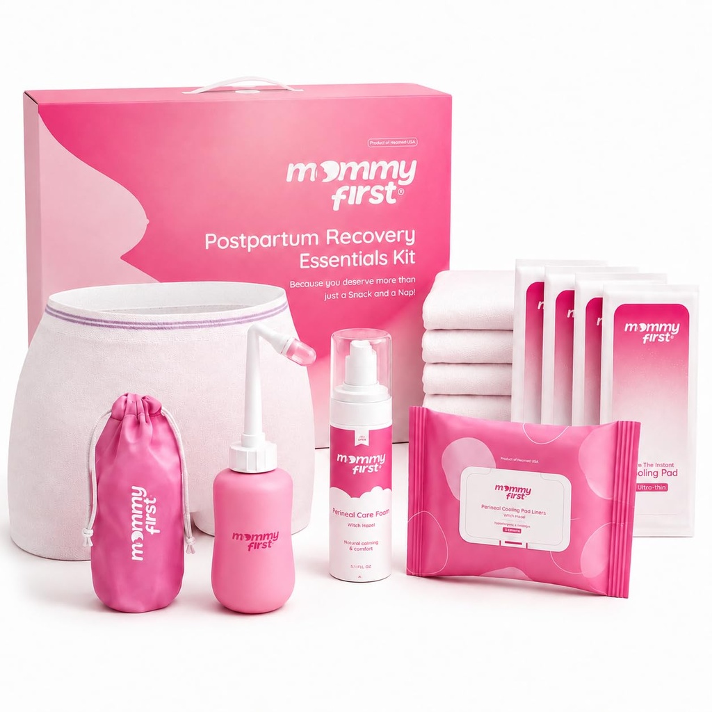 Mommy First® Essentials Recovery Kit – Επόμενος-Γενικός Perineal παγετώνες, Witch Hazel Healing Foam, Witch Hazel Liners, Upside Down Peri Μπουκάλι & Postpartum Εσώρουχα για Postpartum Recovery