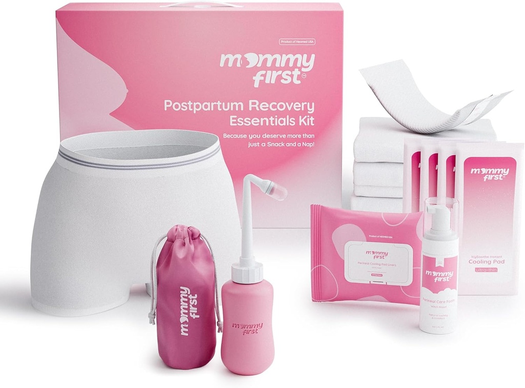 Mommy First® Essentials Recovery Kit – Επόμενος-Γενικός Perineal παγετώνες, Witch Hazel Healing Foam, Witch Hazel Liners, Upside Down Peri Μπουκάλι & Postpartum Εσώρουχα για Postpartum Recovery