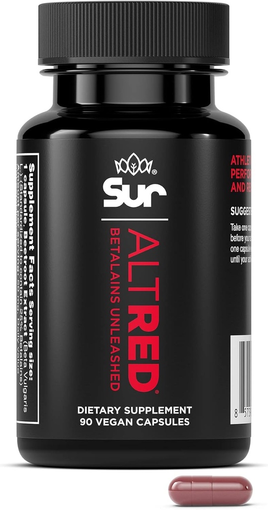 AltRed Sur Beet Root Κάψουλες για την αποκατάσταση των μυών και την αθλητική διατροφή - 25% Betalain Extract Προ προπόνηση & συμπλήρωμα οξειδίου του αζώτου για αθλητές αντοχής - NSF Certified for Sport