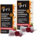 P.R.I Manuka Honey Lozenges with Propolis, Soothing Cough and Throat Drops, MGO 300+ Certified (Strawberry, 16 Count/2 Pack)
