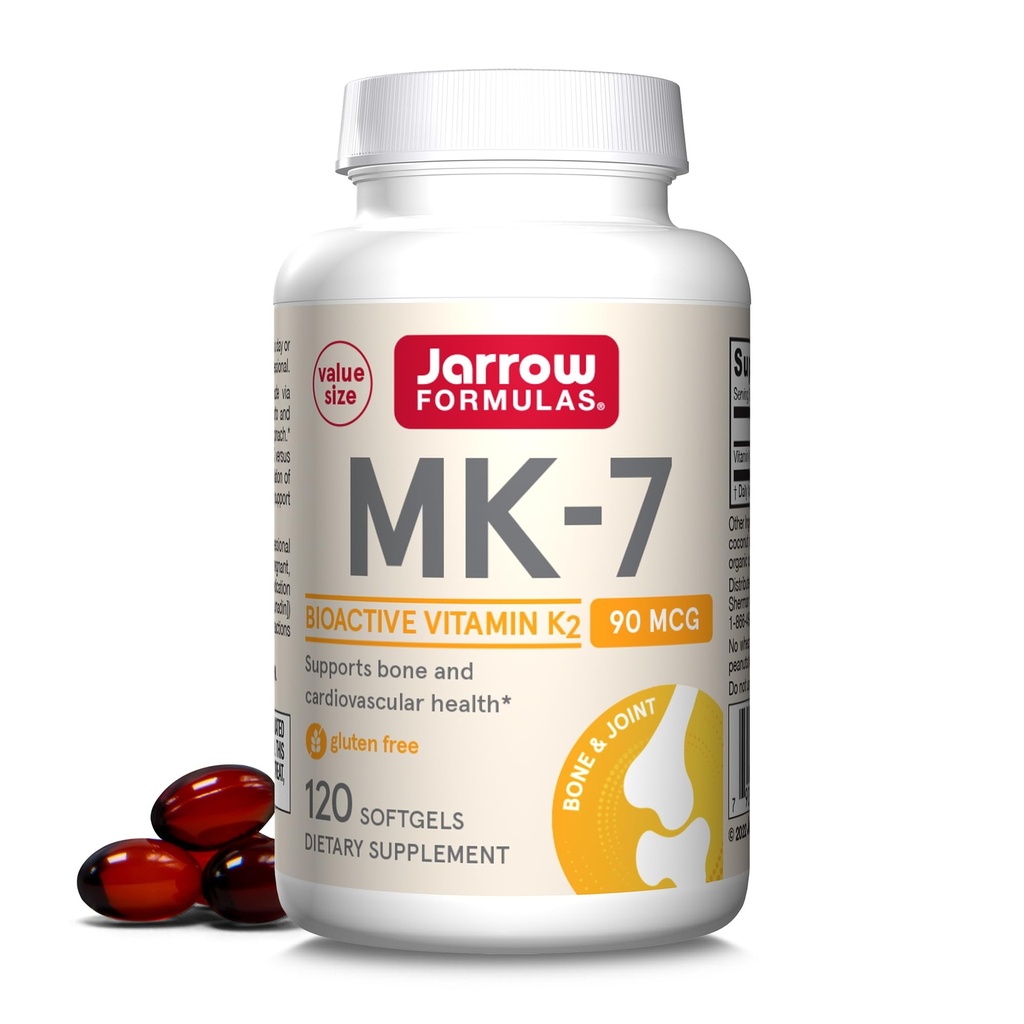 Jarow Formulas MK-7 90 mcg - Βιοενεργή μορφή βιταμίνης K2-120 σερβιρίσματος (Softgels) - για οστική και καρδιοαγγειακή υγεία - Βιταμίνη K2 MK-7 Συμπλήρωμα διατροφής - K2 Συμπλήρωμα βιταμίνης MK-7 - Χωρίς γλουτένη