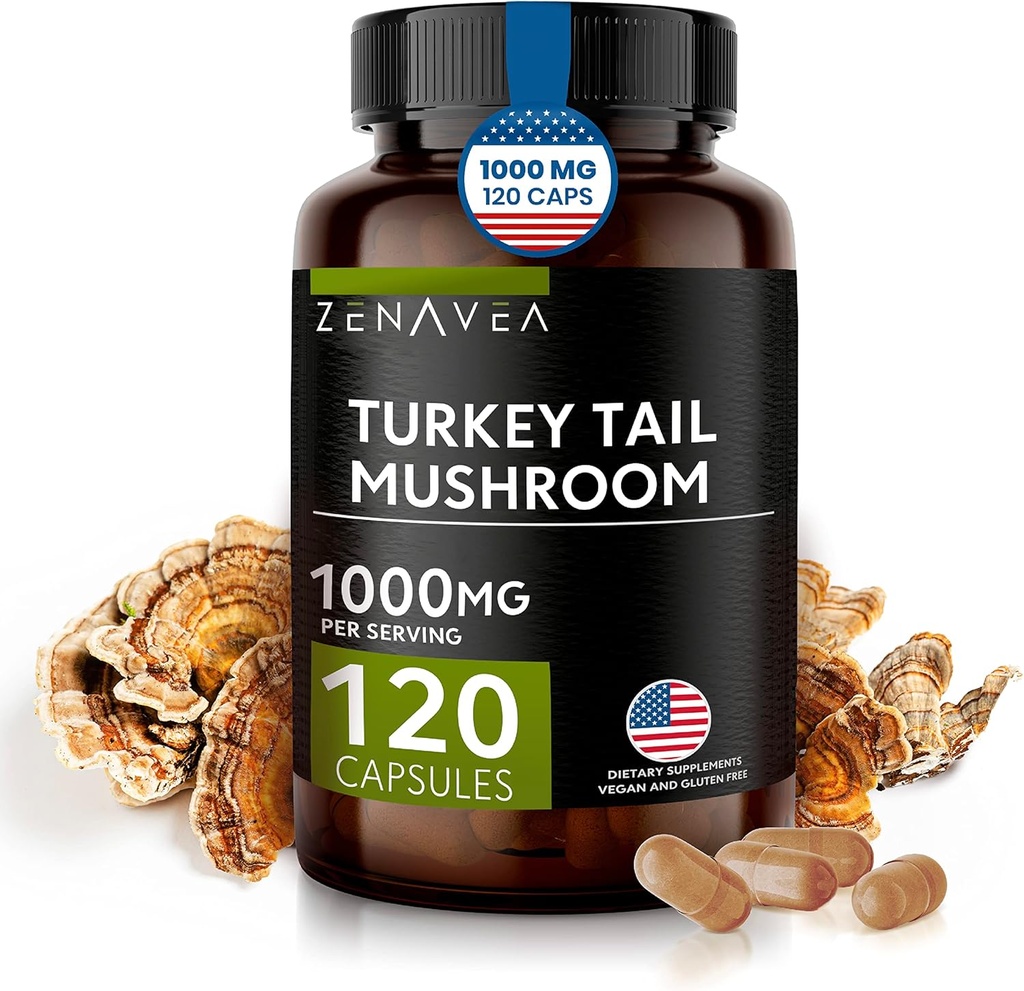 Turkey Tail Mushroom Capsulation System Support, Antioxydant and Digestive Properties - Συμπλήρωμα Μανιτάρια 1000mg - 120 Caps - Ισοδύναμο με 15.000 mg Organic Turkey Tail