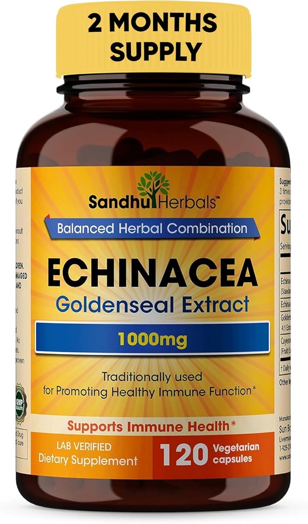 SANDHUHERBALS Sandhu Herbals Echinacea Goldenseal 1000 Mg 120 Κάψουλες 