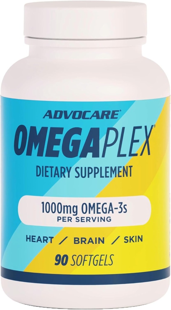 AdvoCare Omegaplex Συμπλήρωμα Διατροφής - Ωμέγα 3 συμπλήρωμα με DHA & EPA - Απαραίτητο Λιπαρά Οξέο για την υποστήριξη του ανοσοποιητικού, Μεταβολισμού και της υγείας της καρδιάς* - Βοηθά υγιή δέρμα, νύχια & μαλλιά - 90 Softgels