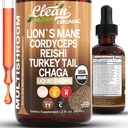 Βιολογικά Lions Mane Mushroom Supplement Liquid Drops + Turkey Tail Cordyceps Reishi Chaga Shitake Maitake Tremella Oyster Μανιτάρια Poria και Enokitake Complex Blend by Clean Nutra