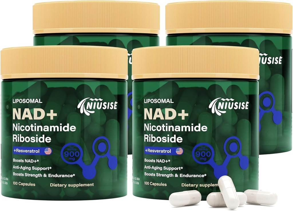 Συμπλήρωμα NAD, NAD Νικοτιναμίδη Ριβοζίδιο 900 Mg για άνδρες και γυναίκες, Λιποσωμική NAD+ Συμπλήρωμα με Nicotinamide Riboside, Resveratrol & Quercetin, Ενέργεια, Boost NAD+, 400 κάψουλες