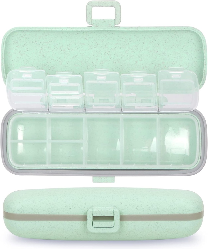 Naturetouch Pill Organizer, 7 διαμερίσματα Pill Box Portable Travel Medicine Organizer for Purse or Pocket 7 Day Pill Dipenser Storage Case with Lock for Vitamin Medication Fish Oil Supplements Gree