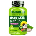 NATURELO Μαλλιά, δέρμα και νύχια πολυβιταμίνη - 5000 mcg Βιοτίνη, κολλαγόνο, φυσική βιταμίνη Ε - Συμπλήρωμα για υγιή δέρμα, ανάπτυξη μαλλιών για γυναίκες και άνδρες 60 κάψουλες