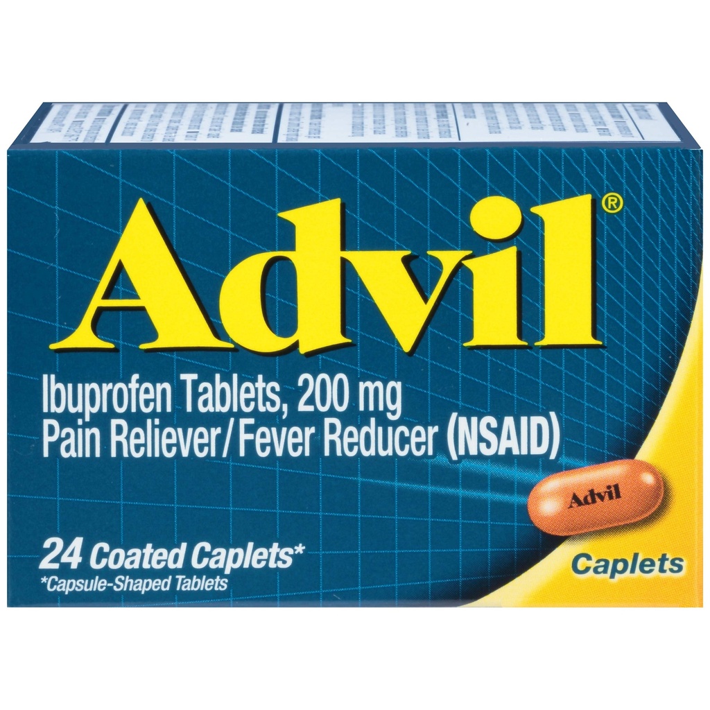 Advil Coated Caplets Pain Reliever and Fever Reducer Ibuprofen 200mg, 24 Count