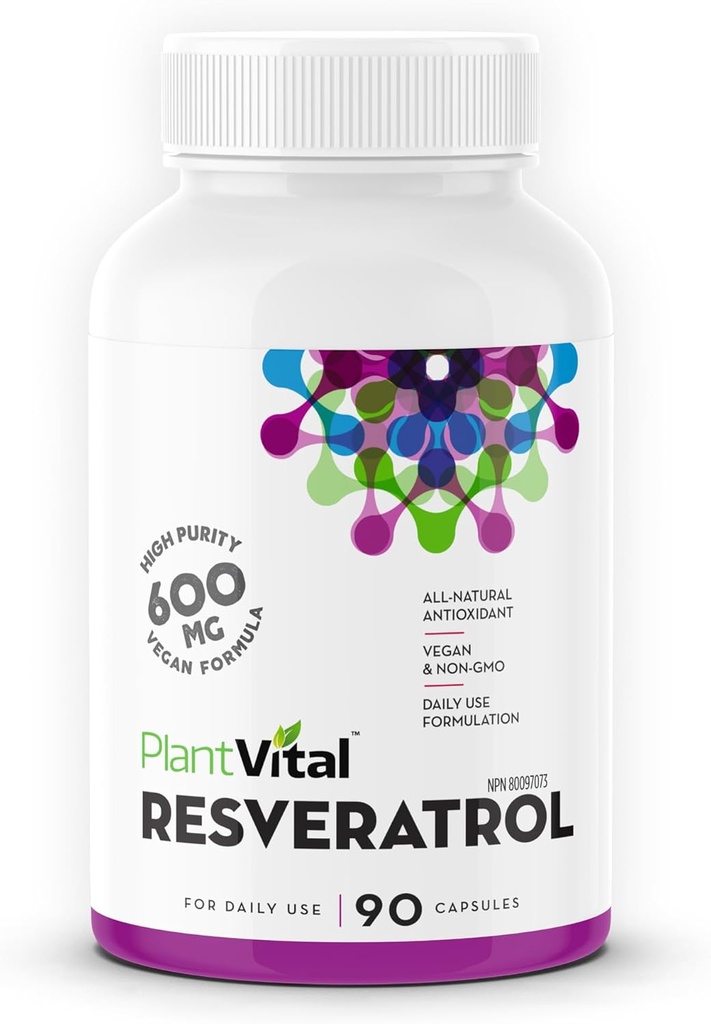 Plantvital Resveratrol 600mg - 90 Vegan Resveratrol Κάψουλες - High Purity Trans Resveratrol Συμπλήρωμα - Αντιοξειδωτικό - Μη ΓΤΟ, Χωρίς γλουτένη