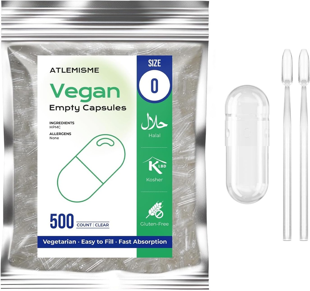 Κενές κάψουλες Vegan μέγεθος 0, 500 Count DIY κάψουλες λαχανικών για την πλήρωση 