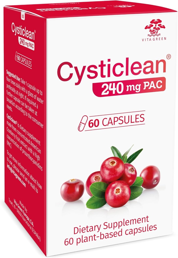 Cysticlean Cranberry PAC Supplement – 240 mg PAC, Χωρίς ζάχαρη – Υποστήριξη για την Ουρολοίμωξη – Τα πιο αποτελεσματικά χάπια Cranberry για την ανακούφιση της κυστικής και της διάμεσης κυστίτιδας