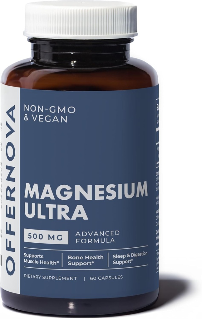 Offernova Magnesium Ultra - Υψηλή Απορρόφηση 500mg Vegan Magnesium Citrate & Oxide Complex - Ενισχύστε τον ύπνο, την πέψη και την υγεία των μυών για άνδρες και γυναίκες – Relief δυσκοιλιότητα - Citrato de Magnesio