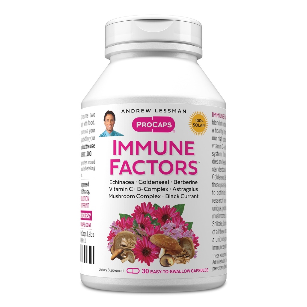 ANDREW LESSMAN Immune Factors 30 Κάψουλες - Echinacea, Goldenseal, Βιταμίνη C, Astragalus, Berberine, Mushroom Blend, Μαύρο Σταφύλι. Υποστηρίζει και προωθεί το ανοσοποιητικό σύστημα και τις φυσικές άμυνες
