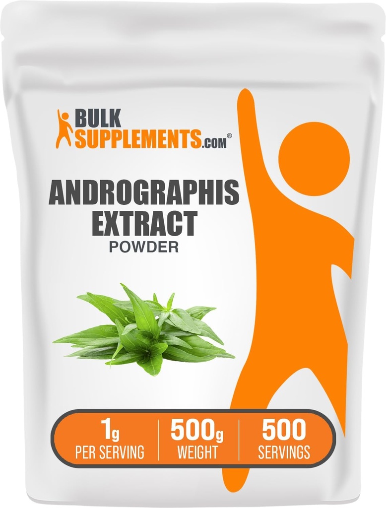 BulkSupplements.com Ανδρογράφος Extract Powder - Ανδρογραφία Πανικούλατα, Βότανο συμπλήρωμα - Χωρίς γλουτένη, 1g ανά Σερβίρισμα, 500g (1.1 lbs) (πακέτο των 1)