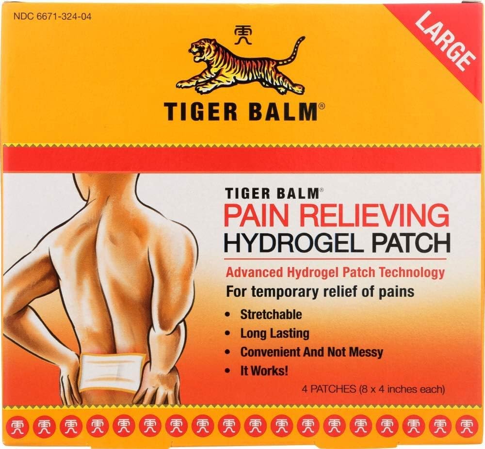 Tiger Balm Pain Reliefing Large Patch, 4" x 8", 4/pack – Πόνος Reliefing Patch – Για Προσωρινή Ανακούφιση των Ελαχίστων Δεκιών των μυών και των αρθρώσεων – Formated with Menthol, Camphor, και Capsicum – Γρήγορη Δράση