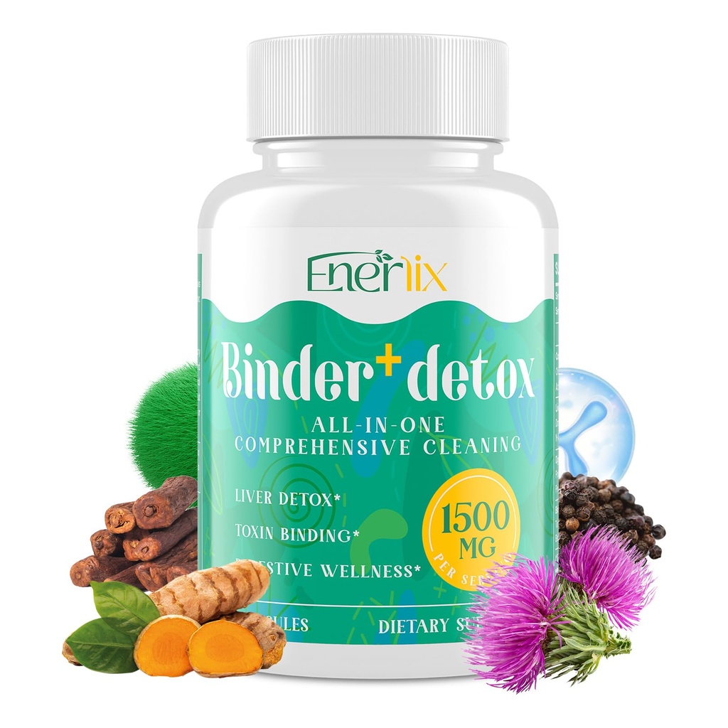 15-σε-1 Detox Binder, ενεργοποιημένος άργιλος, ζεόλιθος & βεντονίτης, Chlorella, 1500 MG Detox Supplement Maximum Absorbent, Liver Gut Digestive Detox Cleanse, 90 Vegan Capsles