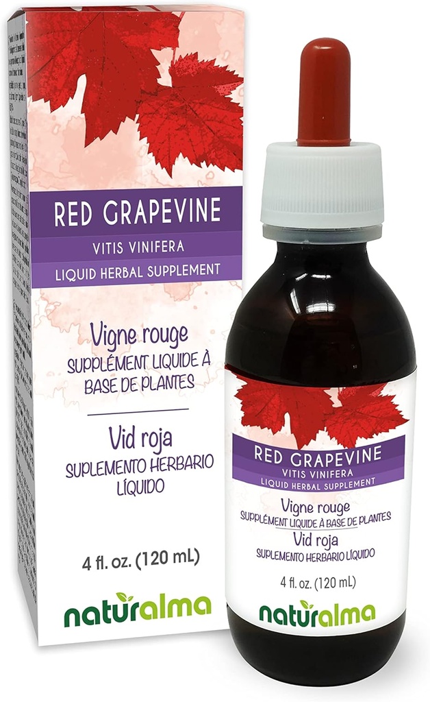 Naturalma Red Grapevine (Vitis vinifera) Φύλλο Χωρίς Αλκοόλ Βάμμα - 4 fl oz Liquid Extract in Drops - Βότανο συμπλήρωμα - Vegan