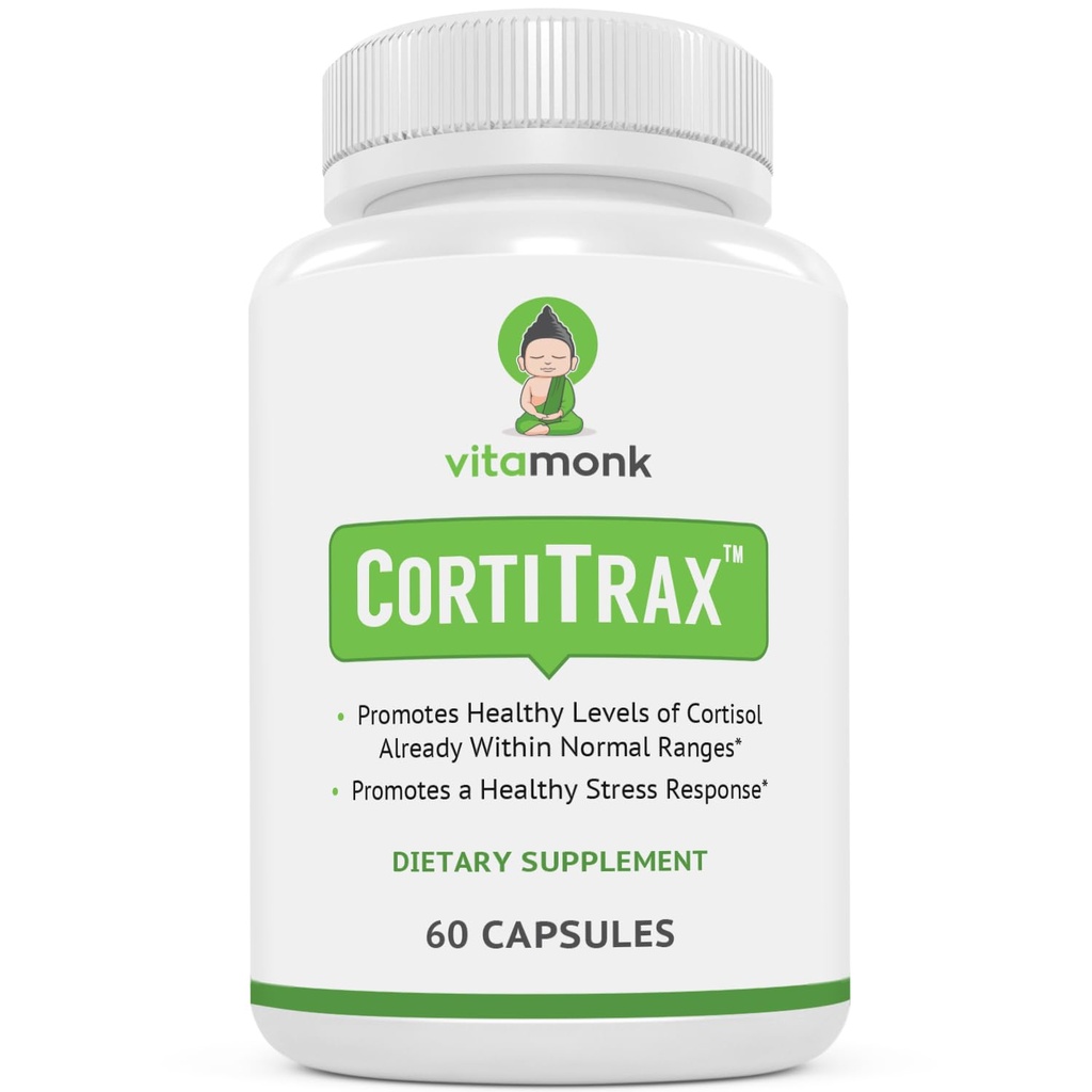 VitaMonk CortiTrax φυσικός φραγμός κορτιζόλης - Doctor Formulated Cortisol Manager, Cortisol Υποστήριξη & Cortisol Reducer (Ήδη εντός φυσιολογικών ορίων)- 60 Capul Cortisol συμπλήρωμα