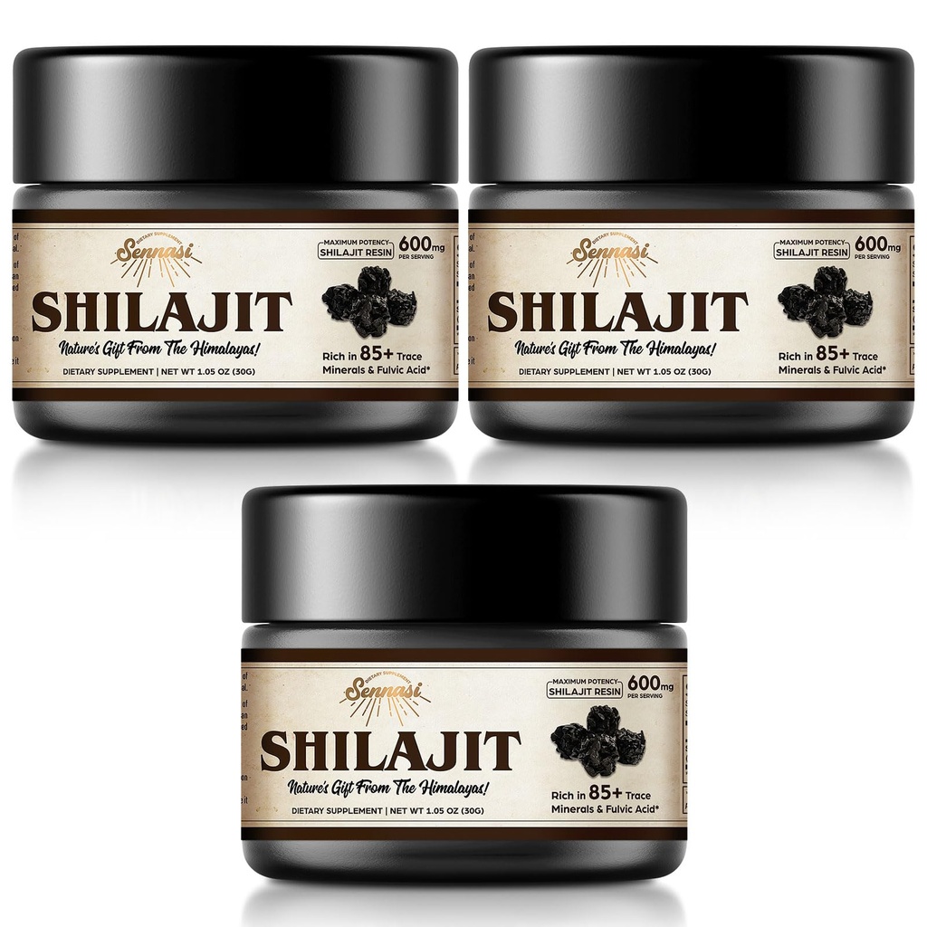 Shilajit Pure Himalayan Organic Shilajit Resin - 600mg Μέγιστη ισχύς Φυσική οργανική Shilajit Resin με 85+ Trace Minerals & Fulvic Acid για την ενέργεια, ανοσοποιητική υποστήριξη, 30 γραμμάρια (3 πακέτο)