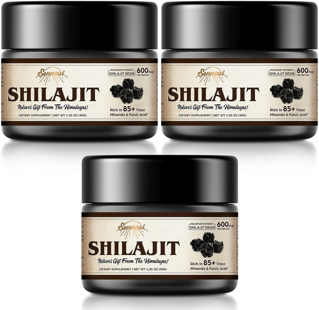Shilajit Pure Himalayan Organic Shilajit Resin - 600mg Μέγιστη ισχύς Φυσική οργανική Shilajit Resin με 85+ Trace Minerals & Fulvic Acid για την ενέργεια, ανοσοποιητική υποστήριξη, 30 γραμμάρια (3 πακέτο)