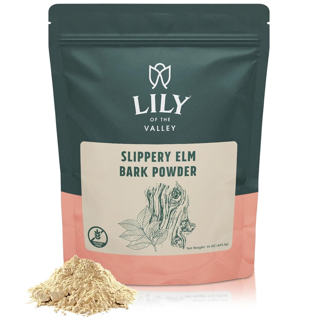 Lily of the Valley Slippery Elm Bark Powder - Ulmus Rubra Powder - Δεν ακτινοβολείται Δεν έχει μολυνθεί - Φιλικά προς τα κατοικίδια - Vegan & Gluten-Free - Συσκευασία σε Resealable Pouch (16oz, 453g)