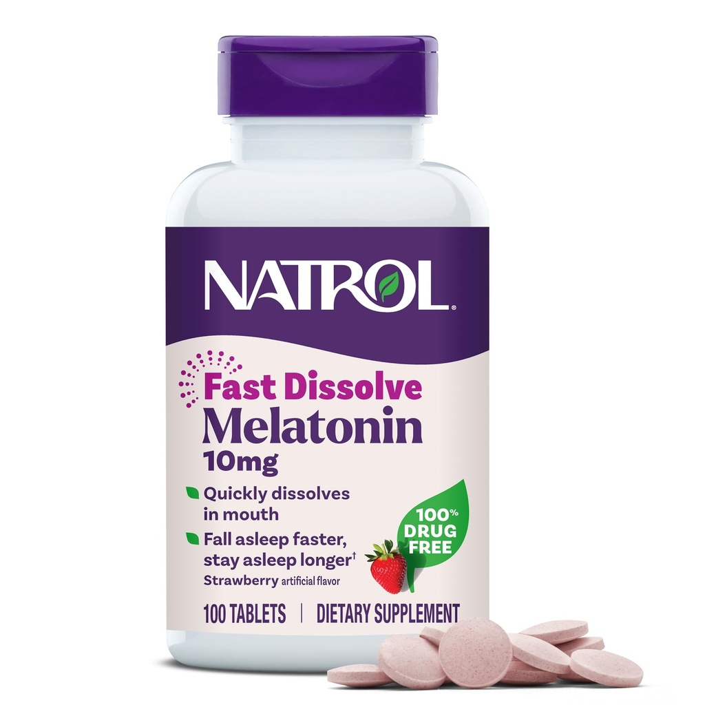 Natrol Melatonin 10mg Fast Dissolve Tablets - Strawberry Flavor, 100 Count, Sleep Support, Fast Dissolve Melatonin for Adults, 100-Day Supply