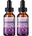 2 Pack Glucosamine Chondroitin MSM Liquid Drops, Extra Strength Joint Support Supplement for Adults Men & Women, Quercetin Boswelia, Bromelain, Antioxidant Immune Support (4 Fl oz)