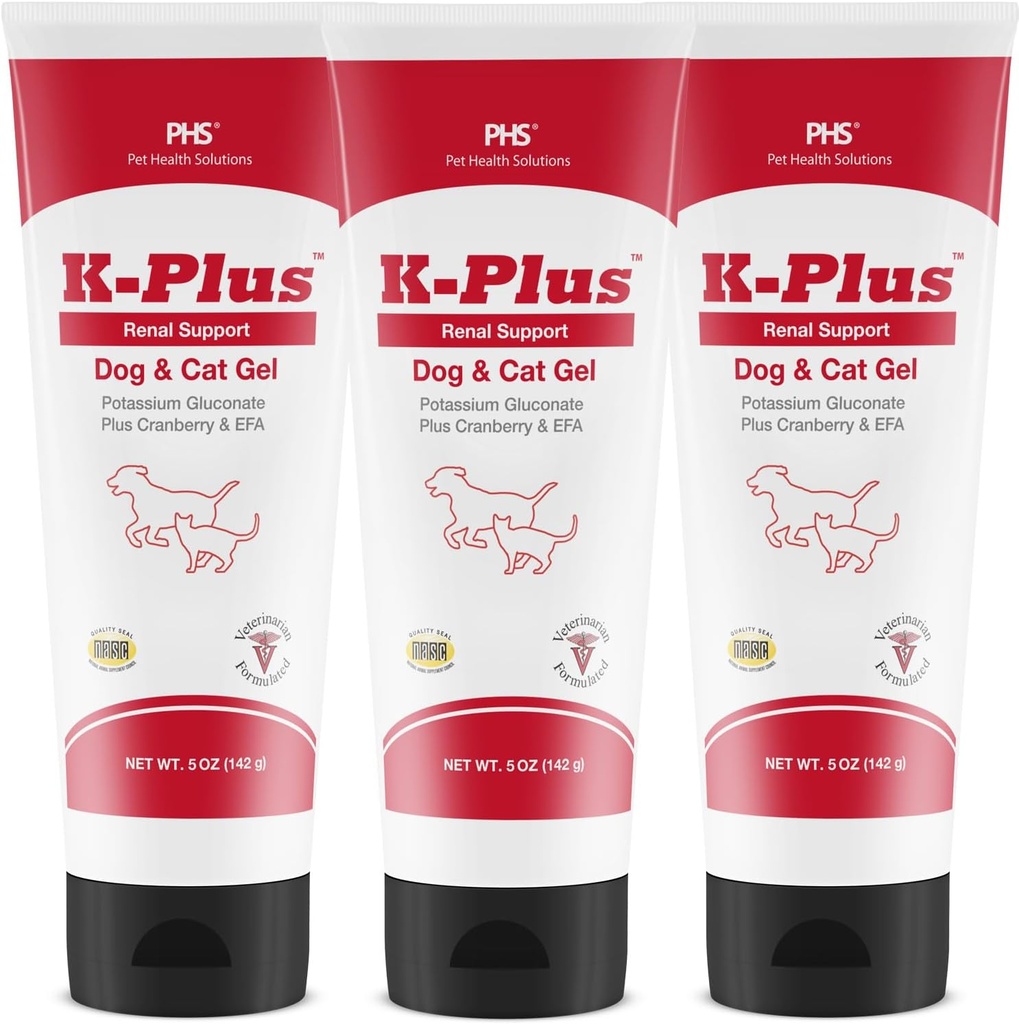 K-Plus Γλουκονικό κάλιο Νεφρικό Gel Plus Κράνμπερι και EPA για σκύλους και γάτες - Κτηνιατρικό Εγκεκριμένο Συμπλήρωμα Νεφρών - Υποστηρίζει Ισορροπία καλίου - (3 Pack)