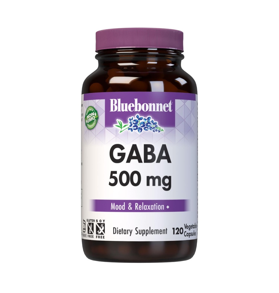 BlueBonnet Διατροφή GABA 500mg, για ανακούφιση από το στρες*, Υποστηρίζει Χαλάρωση *, Kosher, Vegan, Χωρίς γλουτένη, Χωρίς σόγια, Μη ΓΤΟ, 120 κάψουλες λαχανικών, 120 εξυπηρετούν
